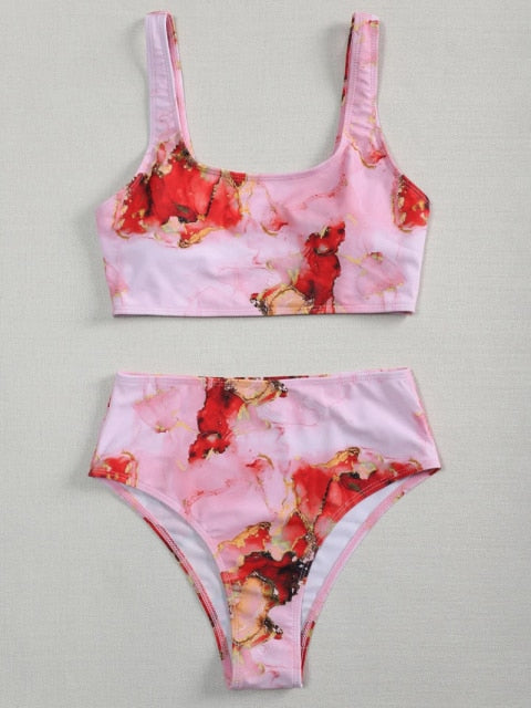 Voguable 2021 New High Waist  Bikini set Yellow Bandeau Swimsuit Sexy Print Thong Bikini Women Swimwear Two-pieces Bather Bathing Suit voguable