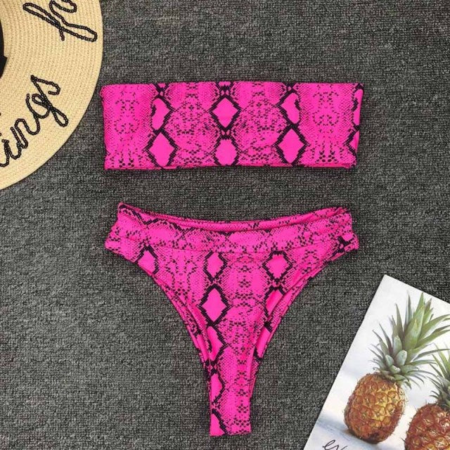 Voguable 2021 New High Waist  Bikini set Yellow Bandeau Swimsuit Sexy Print Thong Bikini Women Swimwear Two-pieces Bather Bathing Suit voguable