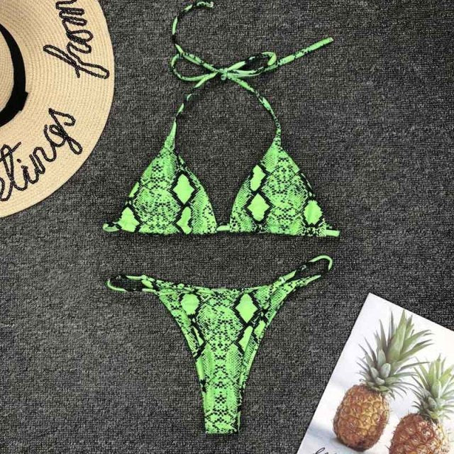 Voguable 2021 New High Waist  Bikini set Yellow Bandeau Swimsuit Sexy Print Thong Bikini Women Swimwear Two-pieces Bather Bathing Suit voguable
