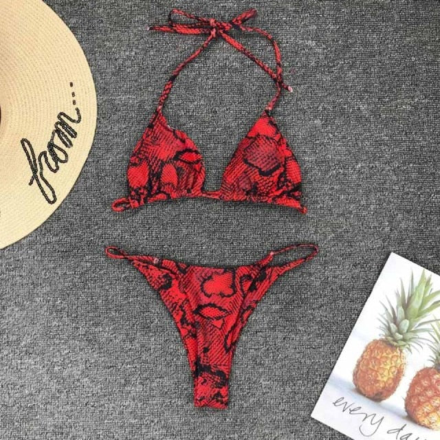 Voguable 2021 New High Waist  Bikini set Yellow Bandeau Swimsuit Sexy Print Thong Bikini Women Swimwear Two-pieces Bather Bathing Suit voguable