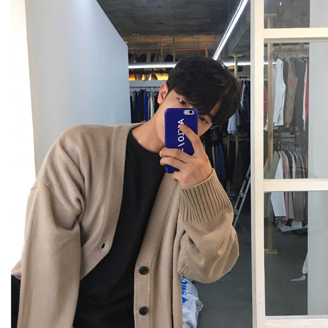 Voguable / Men's Wear Knitted Sweater Loose V-neck Single-breasted Solid Color Knitted Cardigan Coat 2021 Spring Autumn New 9Y3266 voguable