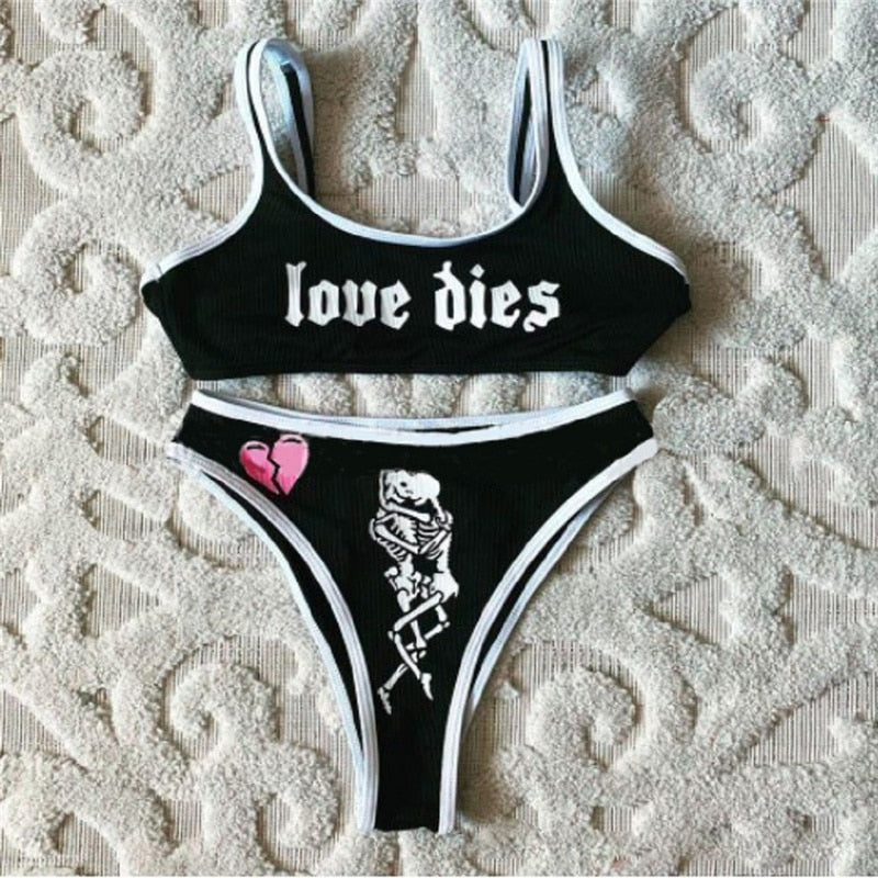 Meihuida 2021 Women's Sexy Pattern Printing Bikini Sleeveless Tank Tops Briefs Swimsuit Classic Bare Midriff Two-pieces Set voguable