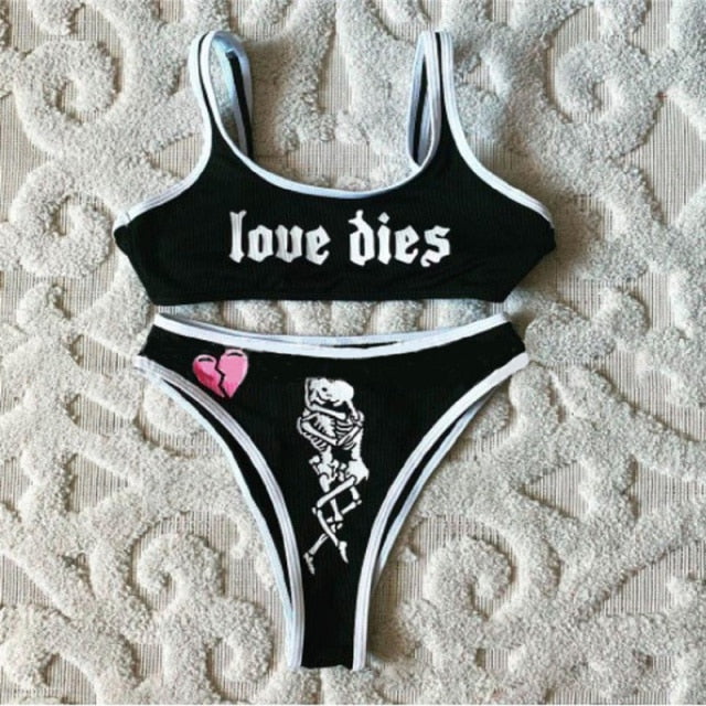Meihuida 2021 Women's Sexy Pattern Printing Bikini Sleeveless Tank Tops Briefs Swimsuit Classic Bare Midriff Two-pieces Set voguable