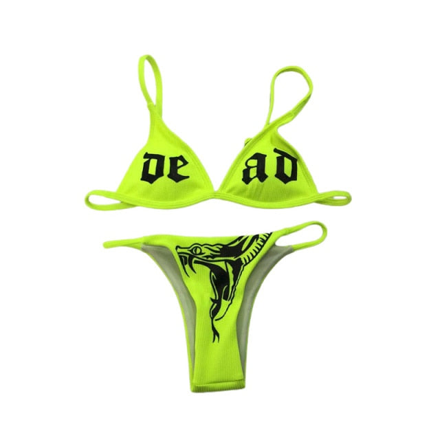 Meihuida 2021 Women's Sexy Pattern Printing Bikini Sleeveless Tank Tops Briefs Swimsuit Classic Bare Midriff Two-pieces Set voguable