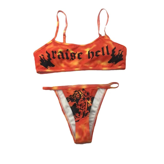 Meihuida 2021 Women's Sexy Pattern Printing Bikini Sleeveless Tank Tops Briefs Swimsuit Classic Bare Midriff Two-pieces Set voguable