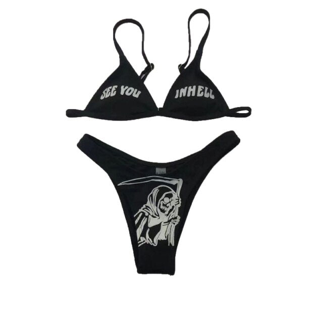 Meihuida 2021 Women's Sexy Pattern Printing Bikini Sleeveless Tank Tops Briefs Swimsuit Classic Bare Midriff Two-pieces Set voguable