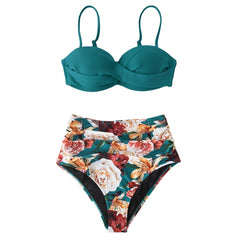 CUPSHE Red And Floral Push Up High Waist Bikini Sets Swimsuit Sexy Two Pieces Swimwear Women 2021 New Beach Bathing Suits voguable