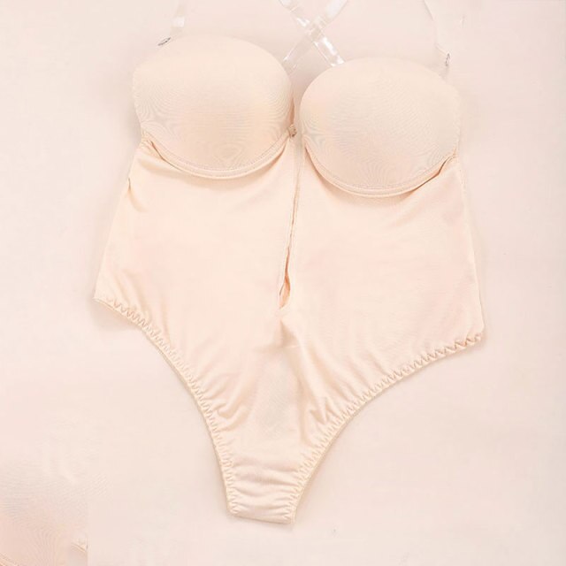 Bodysuit Party Dress Underwear Women Body Shaper Slips Backless Plunge Thong Sexy Bra With Wire Waist Trainer Shapewear voguable