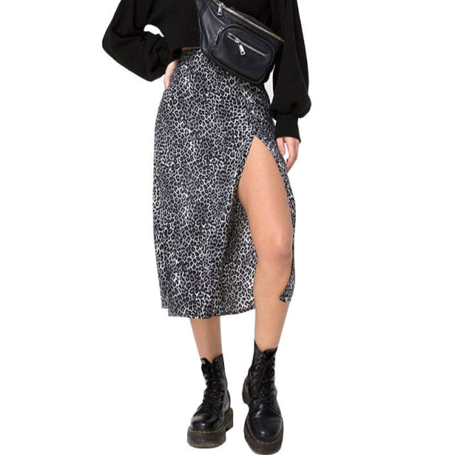 Summer Split Leopard Skirts 2021 Green Fashion Long Skirt Sexy Women Streetwear Loose Lady Clothes Skort for Girls voguable