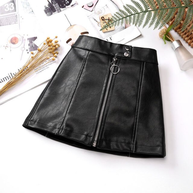 2021 new spring autumn Girls Kids leather PU zipper skirt comfortable cute baby Clothes Children Clothing voguable