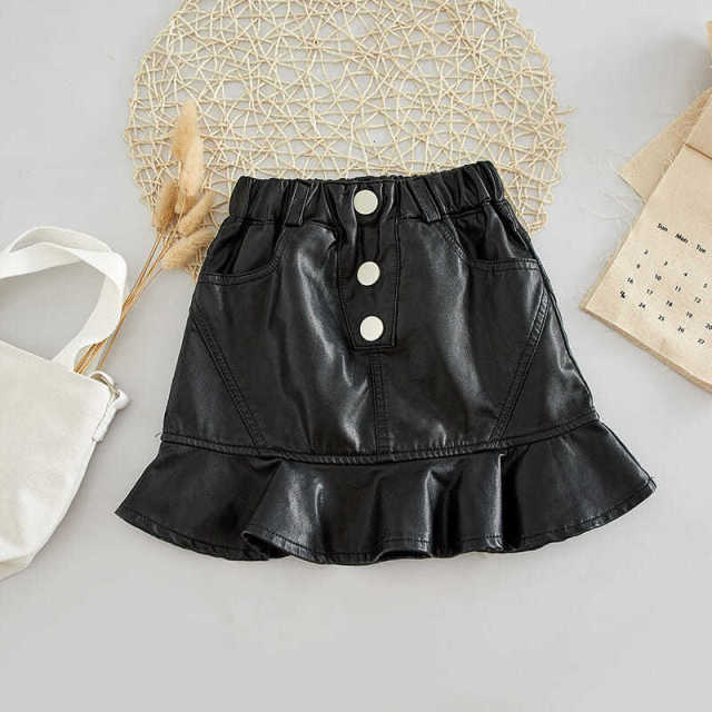 2021 new spring autumn Girls Kids leather PU zipper skirt comfortable cute baby Clothes Children Clothing voguable