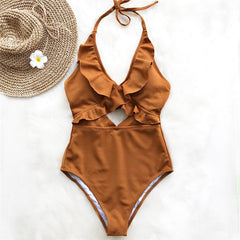 Women  Swimwear Summer Ruffle Lace Up Swimsuit Padded Monokini Bikini 2019 Ladies Swimsuit Bathing Suit Beachwear Biquini 2XL voguable