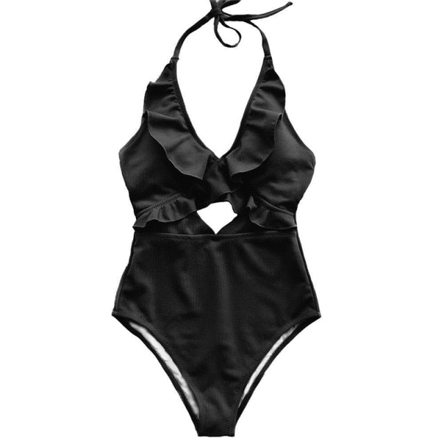 Women  Swimwear Summer Ruffle Lace Up Swimsuit Padded Monokini Bikini 2019 Ladies Swimsuit Bathing Suit Beachwear Biquini 2XL voguable
