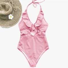 Women  Swimwear Summer Ruffle Lace Up Swimsuit Padded Monokini Bikini 2019 Ladies Swimsuit Bathing Suit Beachwear Biquini 2XL voguable