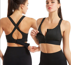 Voguabele Of Women's Sports Bra Gathered Without Steel Ring Adjustable Belt Front Zipper Yoga Running Vest Shockproof Underwear Plus Size voguable