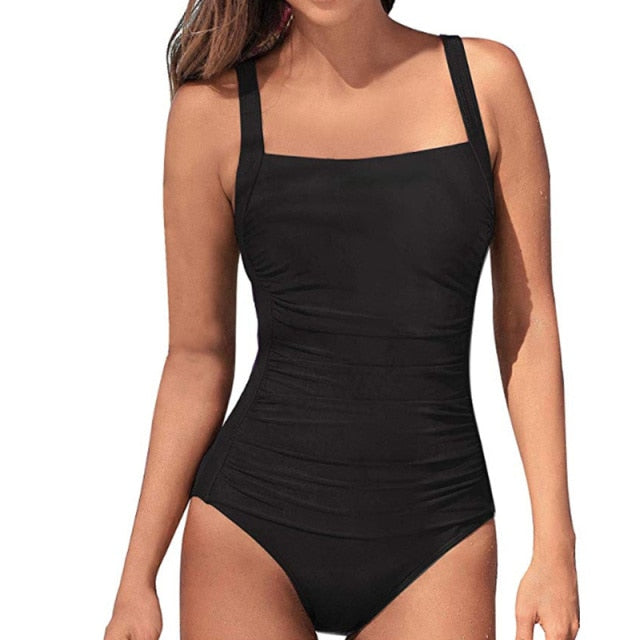 Voguable 2021 New Vintage One Piece Swimsuit Women Swimwear Push Up Bathing Suit Ruched Tummy Control Monokini Retro Plus Size Beachwear voguable