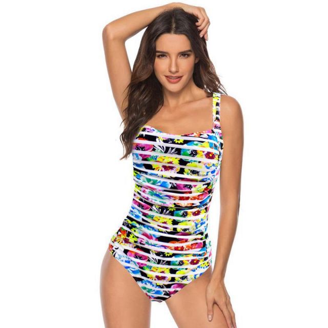 Voguable 2021 New Vintage One Piece Swimsuit Women Swimwear Push Up Bathing Suit Ruched Tummy Control Monokini Retro Plus Size Beachwear voguable