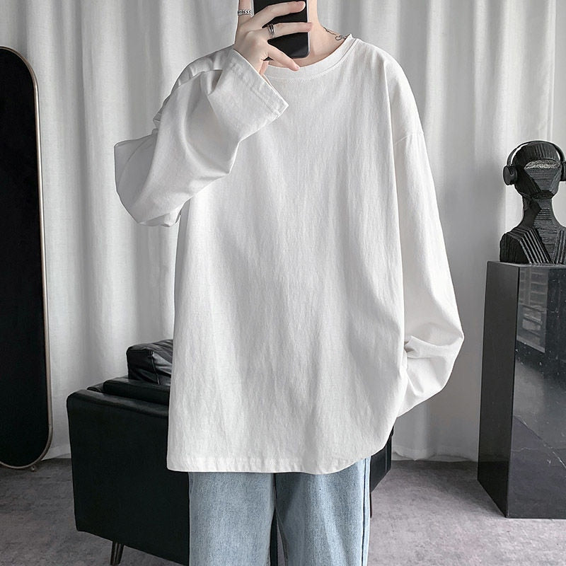 Voguable Spring Men's T-Shirt Solid Color Basic T shirt Round Neck Long Sleeve Tshirts Korean Couple Women Man Casual Tees voguable
