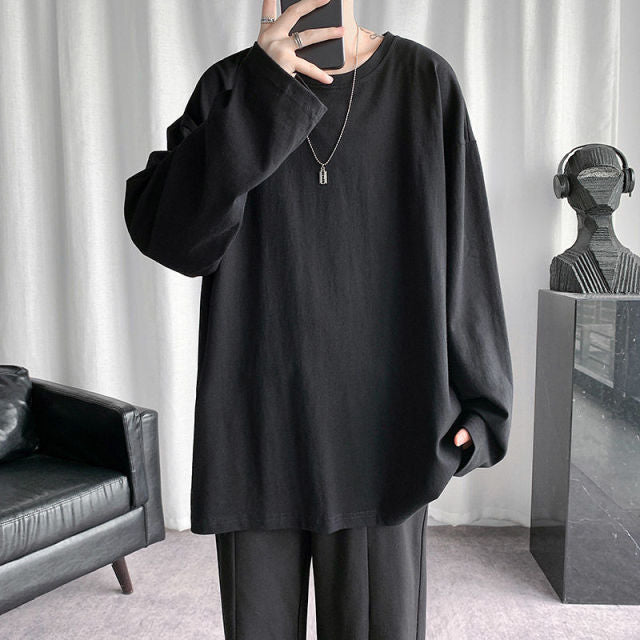 Voguable Spring Men's T-Shirt Solid Color Basic T shirt Round Neck Long Sleeve Tshirts Korean Couple Women Man Casual Tees voguable
