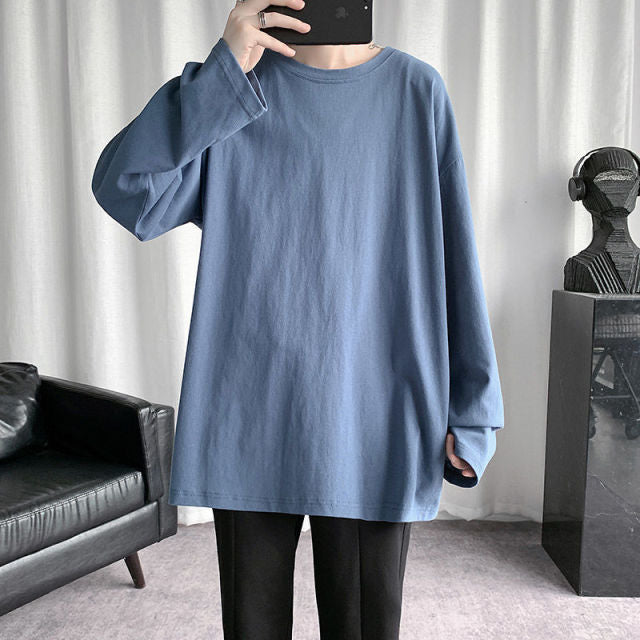 Voguable Spring Men's T-Shirt Solid Color Basic T shirt Round Neck Long Sleeve Tshirts Korean Couple Women Man Casual Tees voguable
