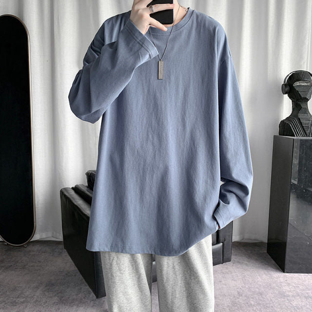 Voguable Spring Men's T-Shirt Solid Color Basic T shirt Round Neck Long Sleeve Tshirts Korean Couple Women Man Casual Tees voguable