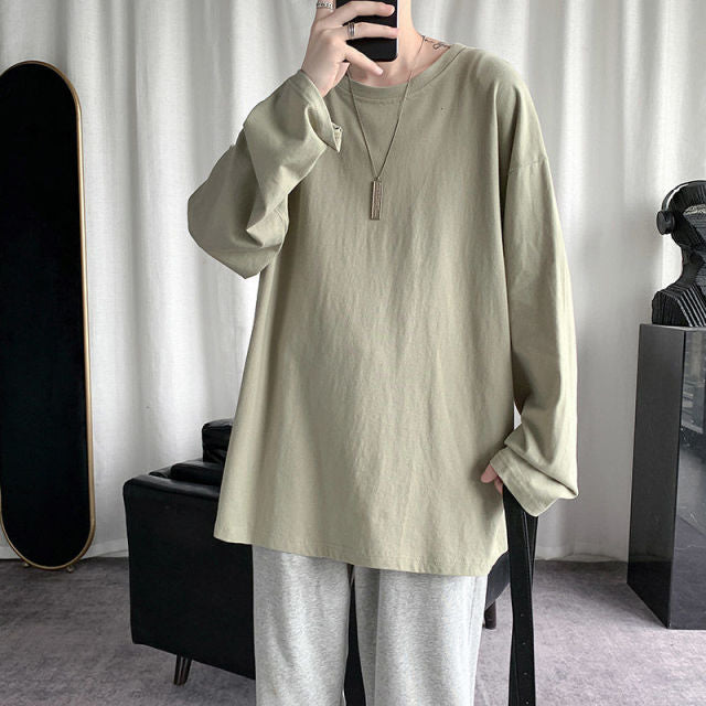 Voguable Spring Men's T-Shirt Solid Color Basic T shirt Round Neck Long Sleeve Tshirts Korean Couple Women Man Casual Tees voguable