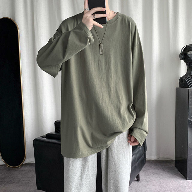 Voguable Spring Men's T-Shirt Solid Color Basic T shirt Round Neck Long Sleeve Tshirts Korean Couple Women Man Casual Tees voguable