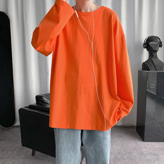 Voguable Spring Men's T-Shirt Solid Color Basic T shirt Round Neck Long Sleeve Tshirts Korean Couple Women Man Casual Tees voguable