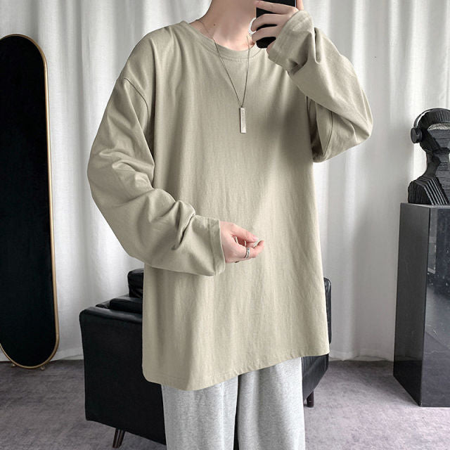 Voguable Spring Men's T-Shirt Solid Color Basic T shirt Round Neck Long Sleeve Tshirts Korean Couple Women Man Casual Tees voguable
