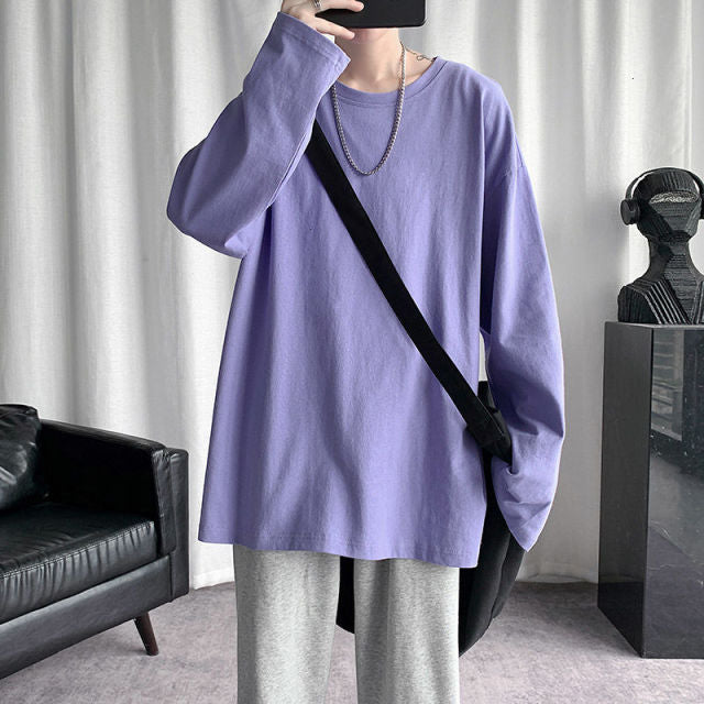 Voguable Spring Men's T-Shirt Solid Color Basic T shirt Round Neck Long Sleeve Tshirts Korean Couple Women Man Casual Tees voguable