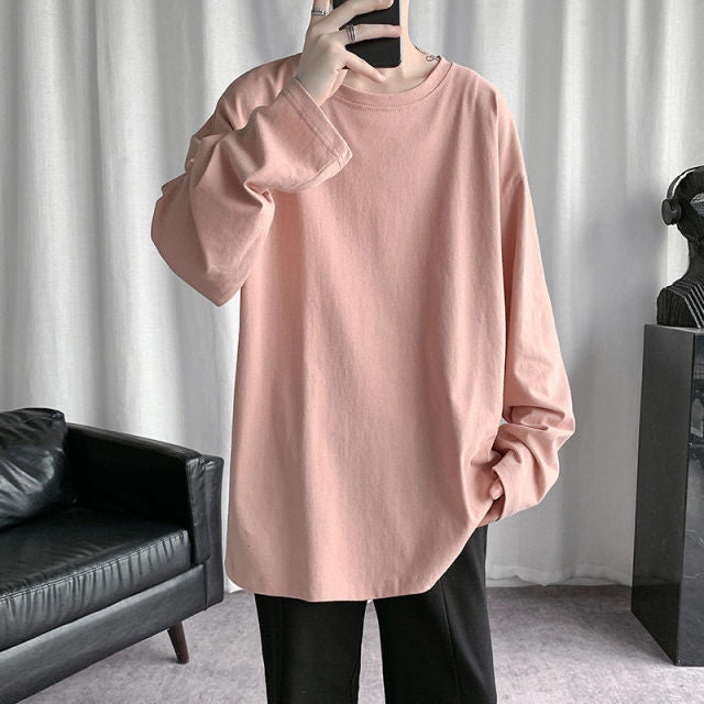 Voguable Spring Men's T-Shirt Solid Color Basic T shirt Round Neck Long Sleeve Tshirts Korean Couple Women Man Casual Tees voguable