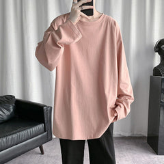 Voguable Spring Men's T-Shirt Solid Color Basic T shirt Round Neck Long Sleeve Tshirts Korean Couple Women Man Casual Tees voguable