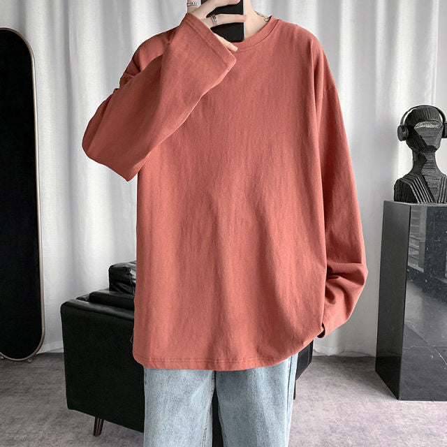 Voguable Spring Men's T-Shirt Solid Color Basic T shirt Round Neck Long Sleeve Tshirts Korean Couple Women Man Casual Tees voguable