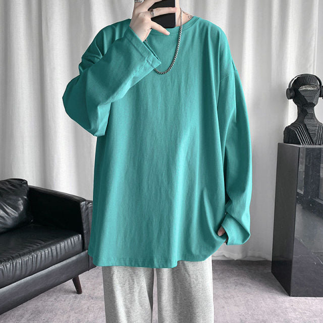 Voguable Spring Men's T-Shirt Solid Color Basic T shirt Round Neck Long Sleeve Tshirts Korean Couple Women Man Casual Tees voguable