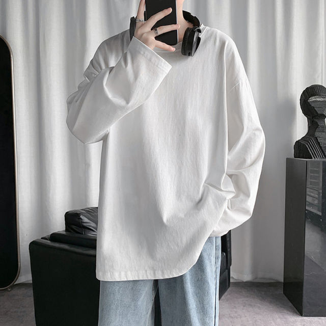 Voguable Spring Men's T-Shirt Solid Color Basic T shirt Round Neck Long Sleeve Tshirts Korean Couple Women Man Casual Tees voguable