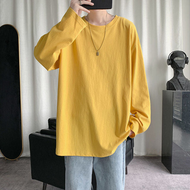 Voguable Spring Men's T-Shirt Solid Color Basic T shirt Round Neck Long Sleeve Tshirts Korean Couple Women Man Casual Tees voguable