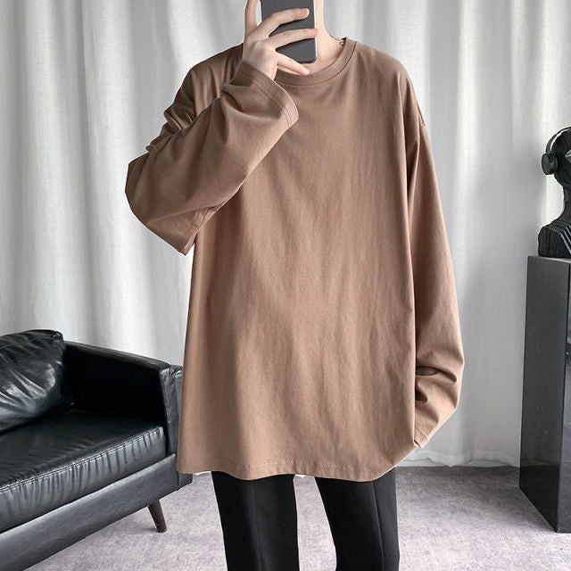 Voguable Spring Men's T-Shirt Solid Color Basic T shirt Round Neck Long Sleeve Tshirts Korean Couple Women Man Casual Tees voguable