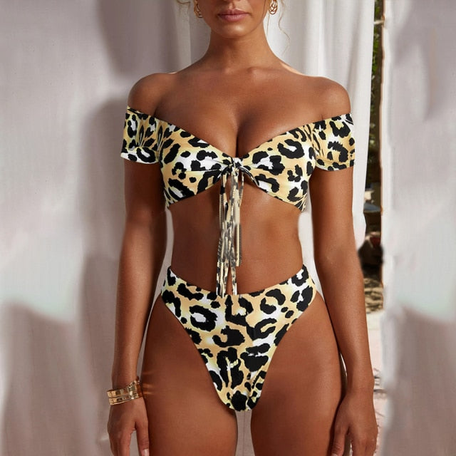Sexy Bikini Set Women Brazilian Padded Push Up Swimwear  Leopard Sling Bathing Suit G String Swimsuit Beachwear voguable