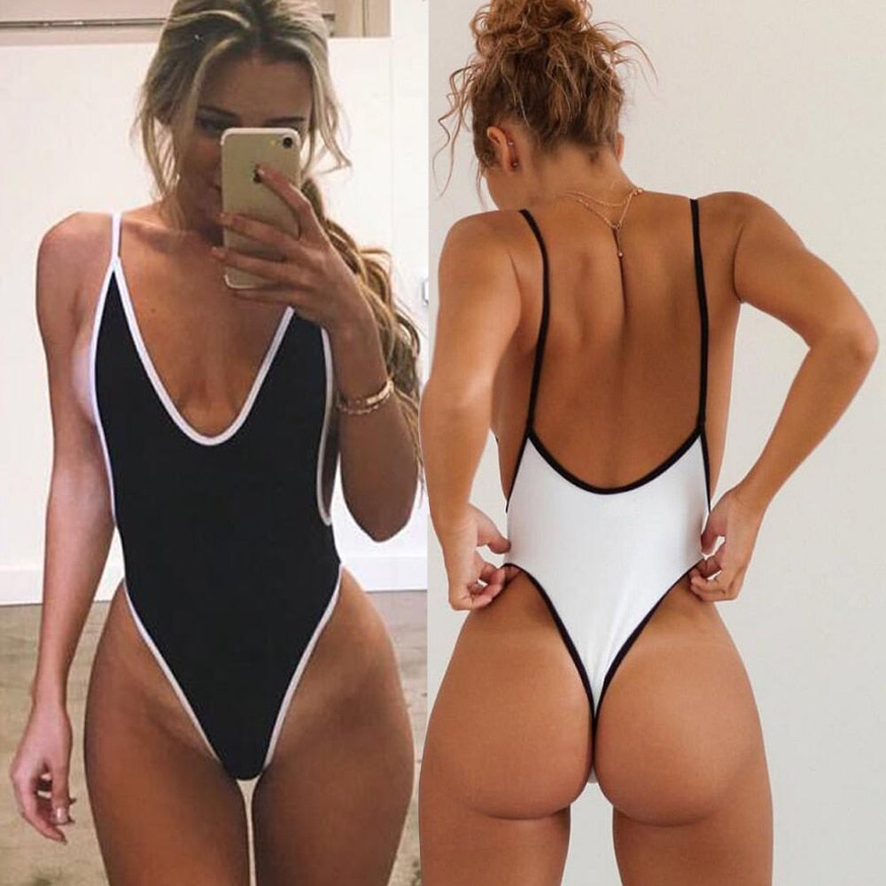 voguable Low V-Neck Swimwear Sexy Girls Swimsuit Young Female Black  Backless Swimming Bathers Bikini 2022 Beach Clothes voguable