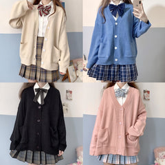 Japanese style sweater spring autumn V-neck cotton knitted sweater JK uniform cardigan multicolor Cosplay women's wear voguable