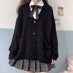 Japanese style sweater spring autumn V-neck cotton knitted sweater JK uniform cardigan multicolor Cosplay women's wear voguable