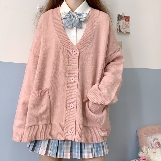 Japanese style sweater spring autumn V-neck cotton knitted sweater JK uniform cardigan multicolor Cosplay women's wear voguable