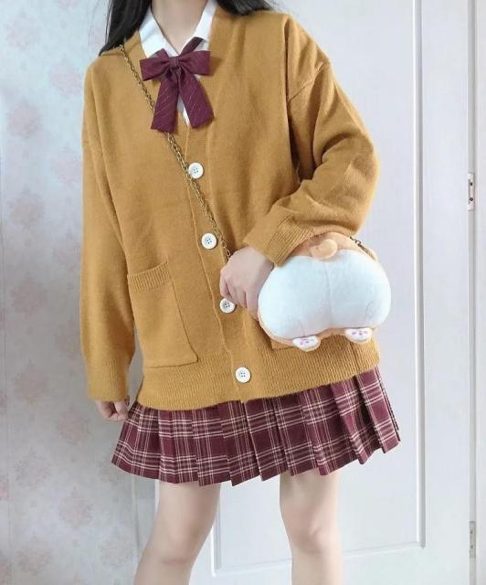 Japanese style sweater spring autumn V-neck cotton knitted sweater JK uniform cardigan multicolor Cosplay women's wear voguable