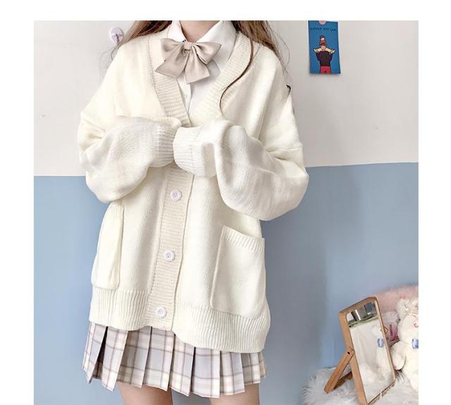 Japanese style sweater spring autumn V-neck cotton knitted sweater JK uniform cardigan multicolor Cosplay women's wear voguable
