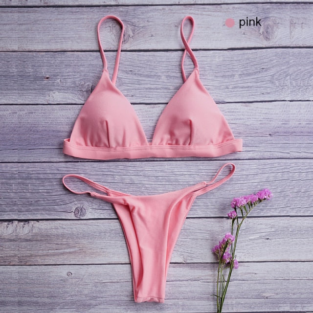 Low Waist Bikini Swimwear Women Swimsuit Push Up Female Bathing Suit Triangle Brazilian Bikini Set 2021 New Beachwear Sexy Thong voguable