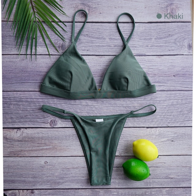 Low Waist Bikini Swimwear Women Swimsuit Push Up Female Bathing Suit Triangle Brazilian Bikini Set 2021 New Beachwear Sexy Thong voguable