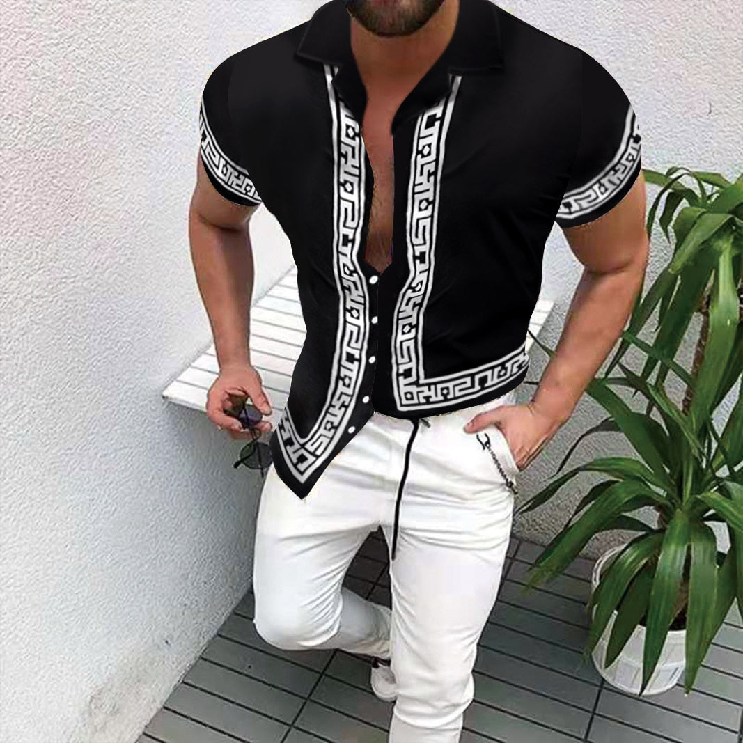 Voguable Summer Men's Printed Hawaii Casual Shirts 2021 Brand Streetwear Men's Clothing Cardigan High-End Short Sleeve Dress Shirt voguable
