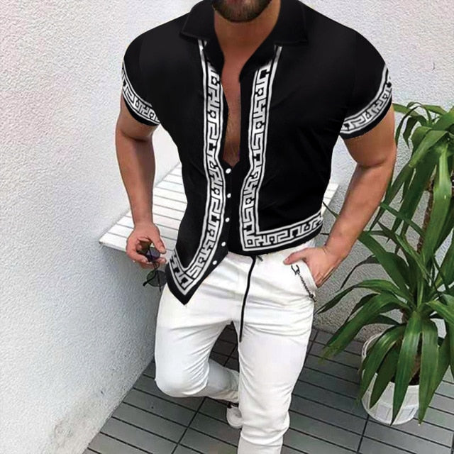 Voguable Summer Men's Printed Hawaii Casual Shirts 2021 Brand Streetwear Men's Clothing Cardigan High-End Short Sleeve Dress Shirt voguable