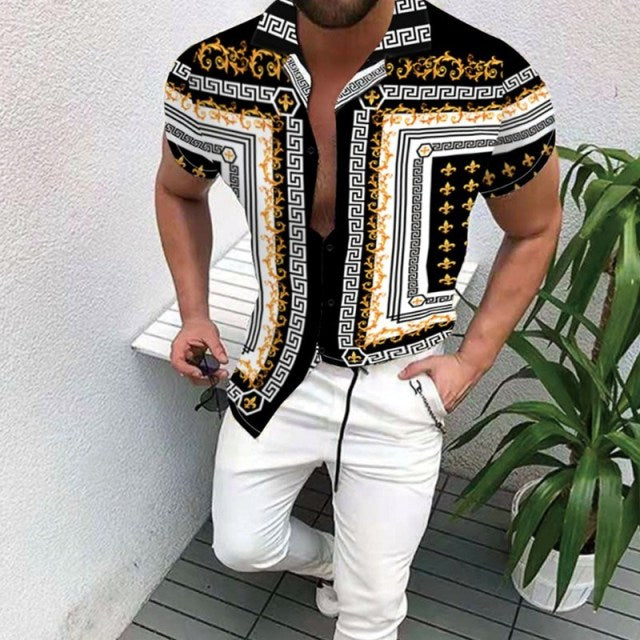 Voguable Summer Men's Printed Hawaii Casual Shirts 2021 Brand Streetwear Men's Clothing Cardigan High-End Short Sleeve Dress Shirt voguable