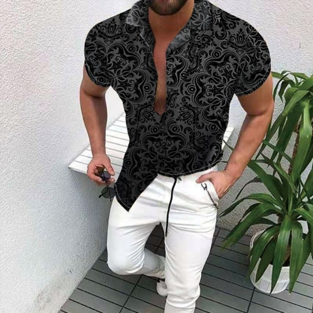 Voguable Summer Men's Printed Hawaii Casual Shirts 2021 Brand Streetwear Men's Clothing Cardigan High-End Short Sleeve Dress Shirt voguable